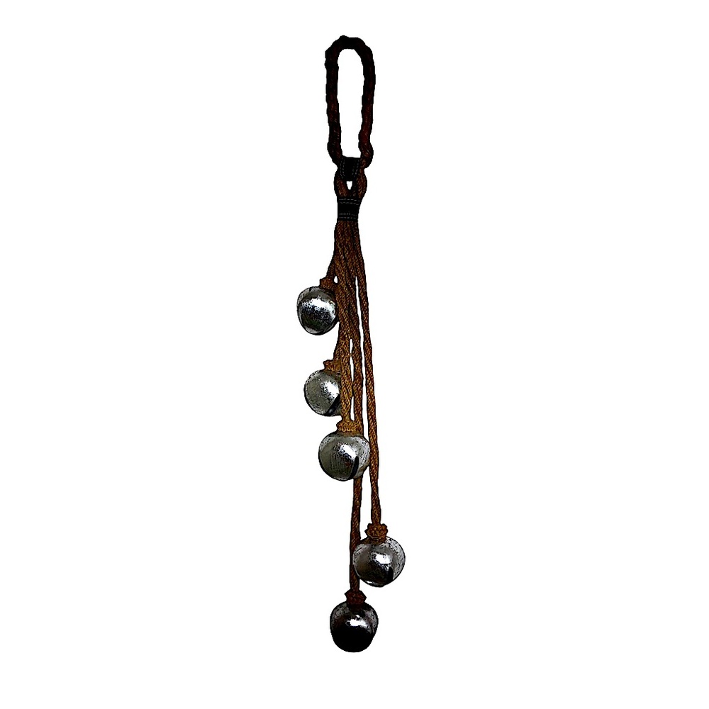 Christmas Rustic Jute Rope Door Hanger With 5 Silver Jingle Bells 28” Country